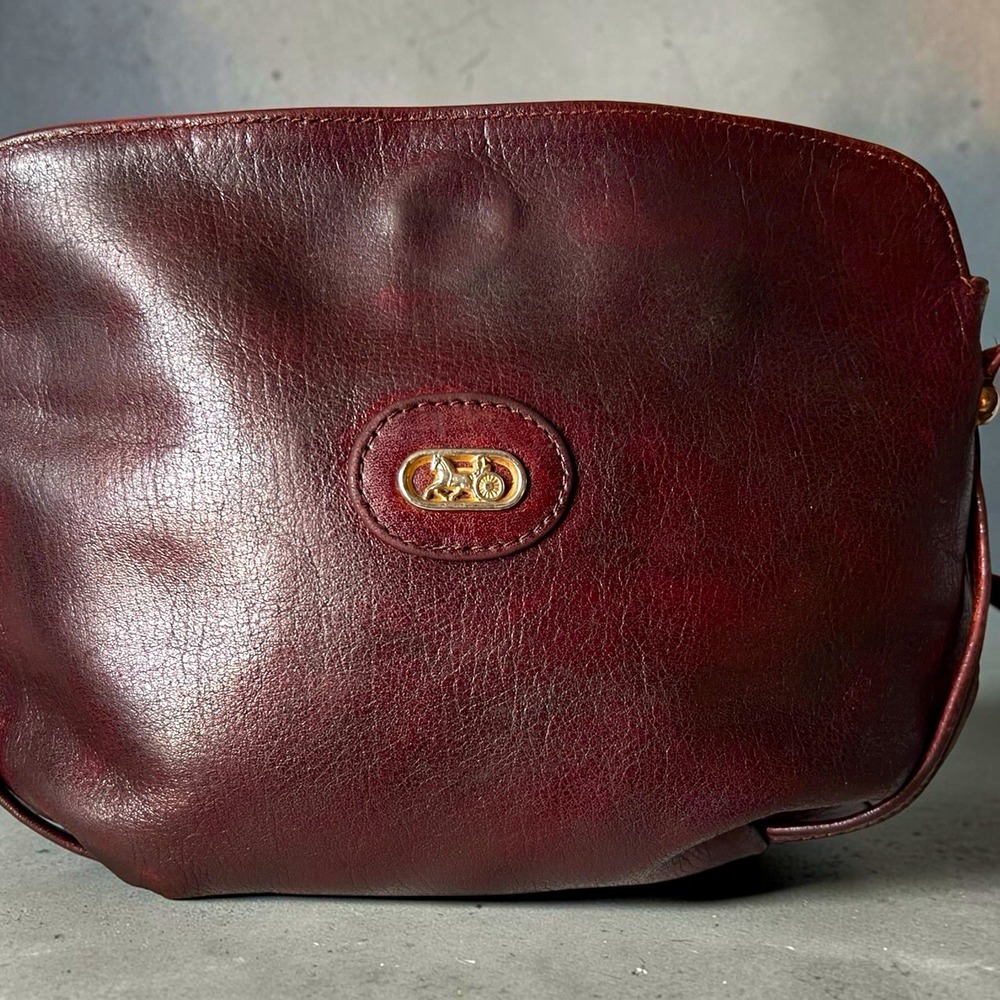 Vintage Celine Sulky Horse Carriage Leather Shoulder Bag Burgundy 1970s Medium